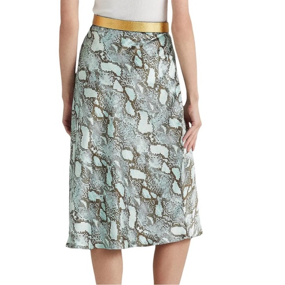 Lauren Ralph Lauren 2 Skirt Snakeskin Print Turquoise Multi Satin Charmeuse NWT - Picture 3 of 11